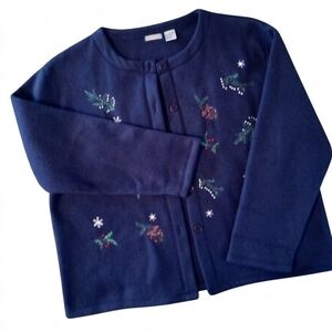 Vintage 90s Jon Jac Holiday Fleece Jacket, Navy, Size M